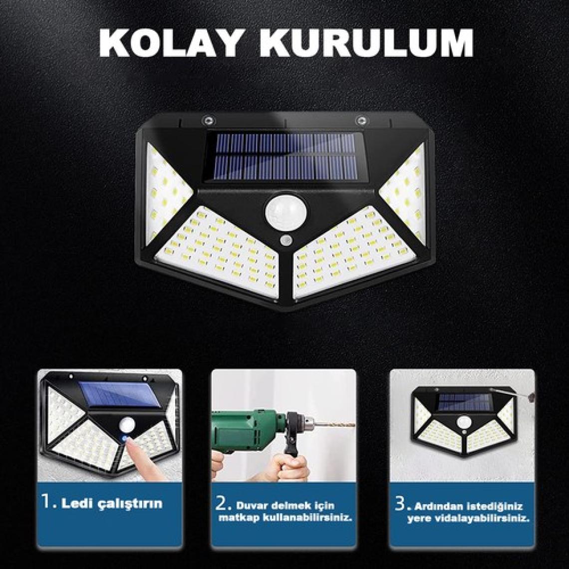 Robeve Geniş Açılı Solar LED 100 LED 3 Modlu Harekete Duyarlı Güneş Enerjili Solar LED Suya Dayanıklı Solar Bahçe LED Aydınlatma LED Işık Hareket Sensörlü LED Işık Yüksek Işık Aydınlatma 1 Ade Teklit