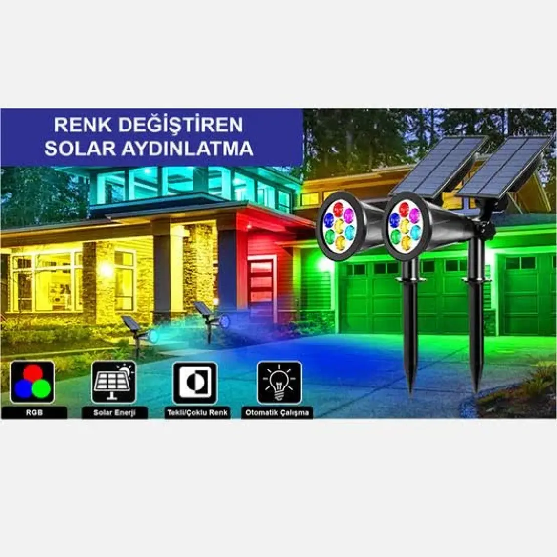 Greentech Güneş Enerjili Renk Değiştiren 7 Ledli Bahçe Işık / GT-SL04
