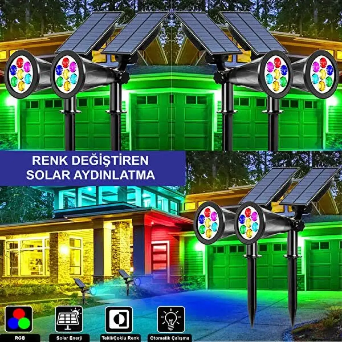 Greentech Güneş Enerjili Renk Değiştiren 7 Ledli Bahçe Işık / GT-SL04