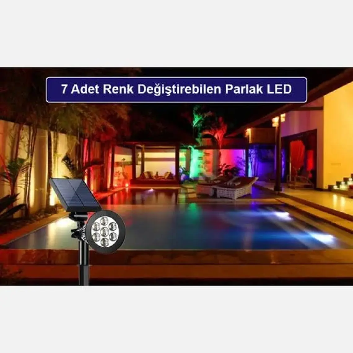 Greentech Güneş Enerjili Renk Değiştiren 7 Ledli Bahçe Işık / GT-SL04