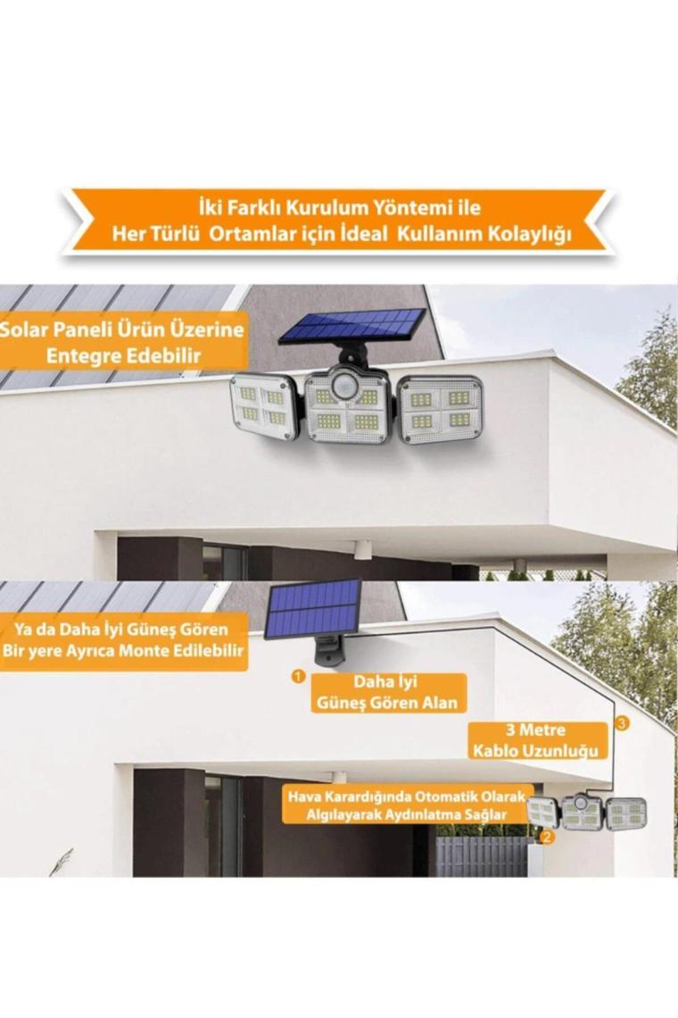 Trendpoint Solar 122 Ledli Güneş Enerjili Kumandalı Hareket Sensörlü Bahçe Aydınlatma Sokak Lambası
