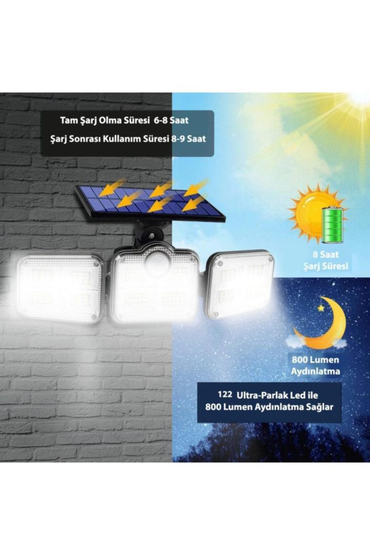 Trendpoint Solar 122 Ledli Güneş Enerjili Kumandalı Hareket Sensörlü Bahçe Aydınlatma Sokak Lambası
