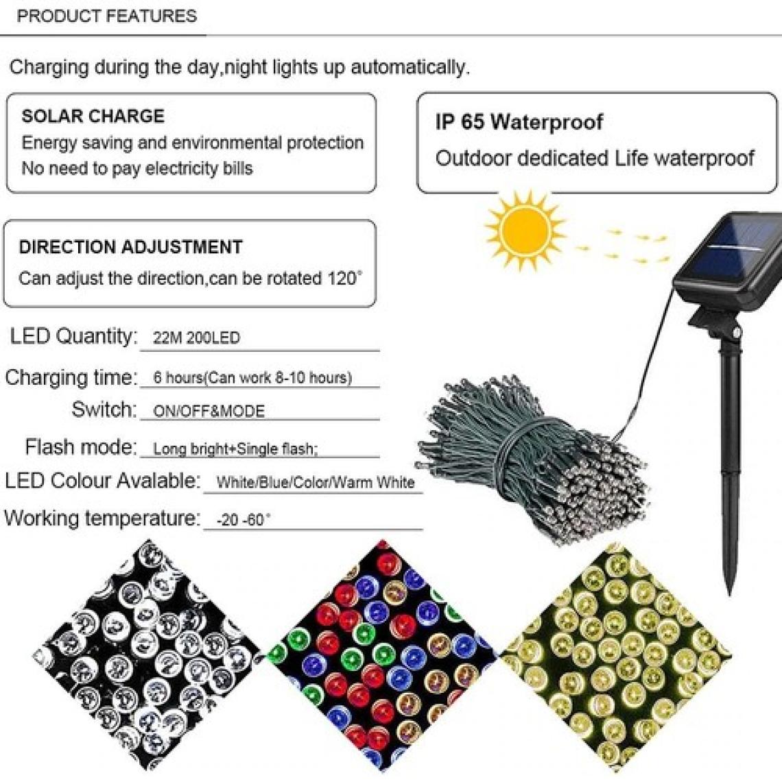 Schulzz Solar Güneş Enerjili Dış Bahçe 8 Modlu 20METRE 200 LED Aydınlatma