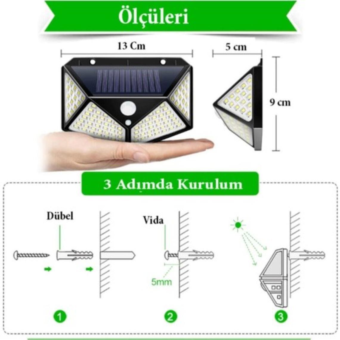 Maksipazar Sensörlü Duvar Tipi LED Aplik Güneş Enerjili Solar Projektör Aydınlatma LED Aplik