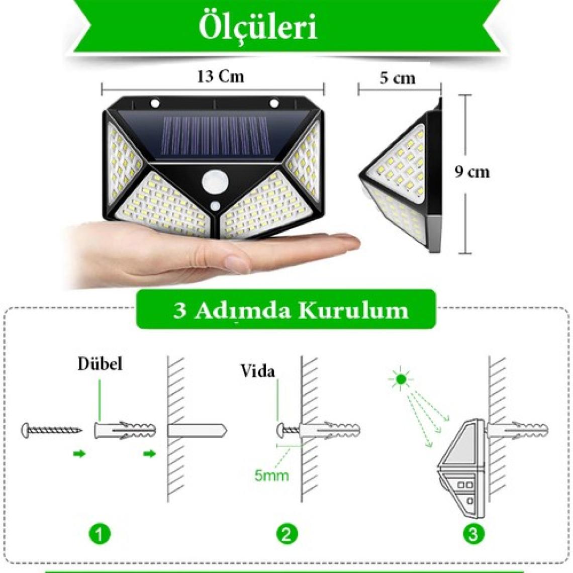 Mighty 4 Adet Solar Bahçe Lambası 100 Ledli Sensörlü Solar Lamba Güneş Enerjili Bahçe Aydınlatma