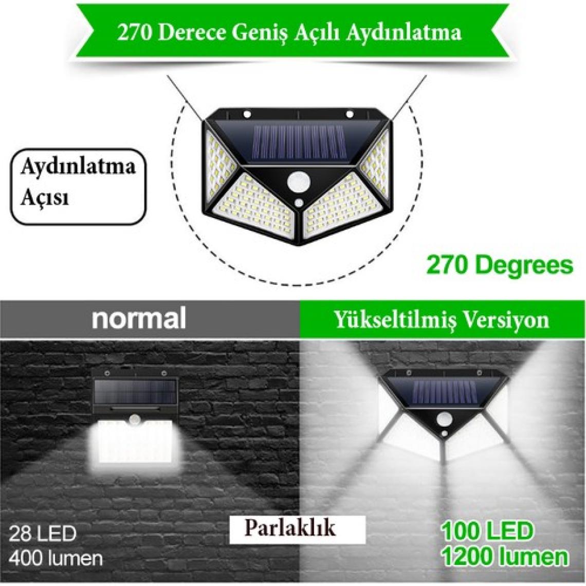 Mighty 4 Adet Solar Bahçe Lambası 100 Ledli Sensörlü Solar Lamba Güneş Enerjili Bahçe Aydınlatma