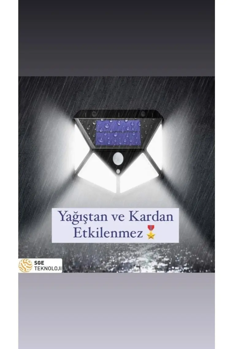 Sge Teknoloji Siyah Solar Güneş Enerjili Hareket Sensörlü 4 Taraflı Bahçe Garaj Ev Aydınlatma Lambası