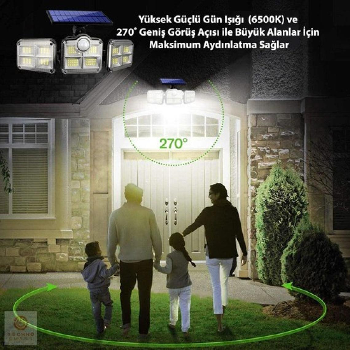 Technosmart Solar Güneş Enerjili 122 Ledli Kumandalı Hareket Sensörlü Bahçe Aydınlatma Sokak Lambası