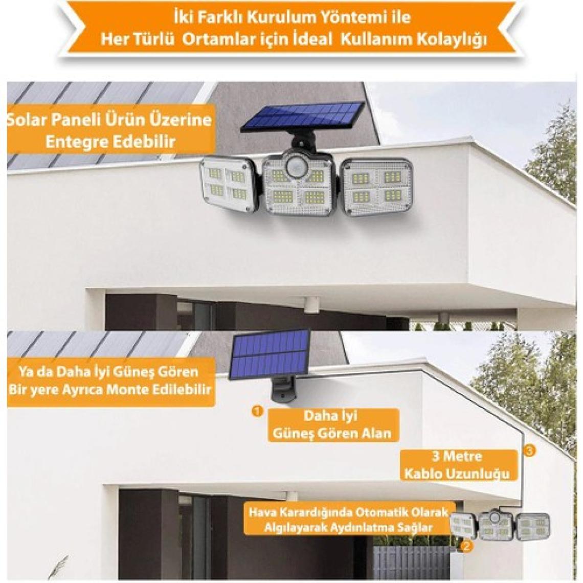 Technosmart Solar Güneş Enerjili 122 Ledli Kumandalı Hareket Sensörlü Bahçe Aydınlatma Sokak Lambası
