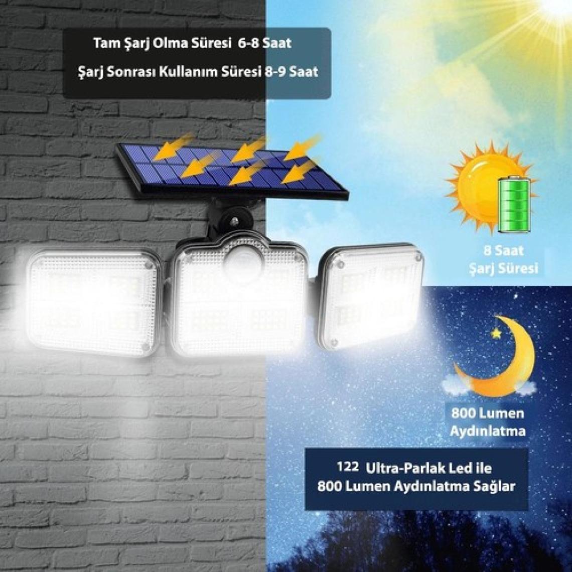Technosmart Solar Güneş Enerjili 122 Ledli Kumandalı Hareket Sensörlü Bahçe Aydınlatma Sokak Lambası