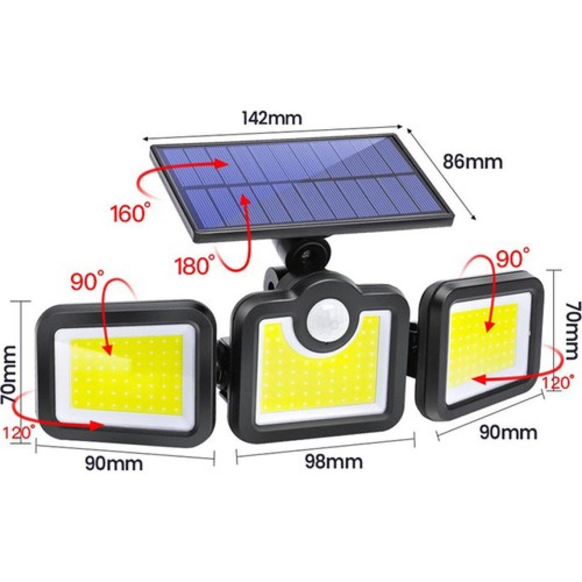 Greentech Güneş Enerjili Hareket Sensörlü, 3 Taraflı 171 Cob Led Aydınlatma / GT-SL15