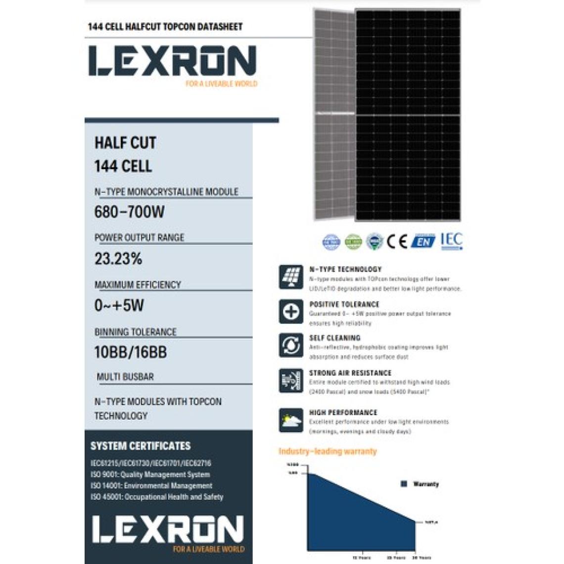 Lexron Topcon Bıfacıal 700W 10BB Half Cut Güneş Paneli