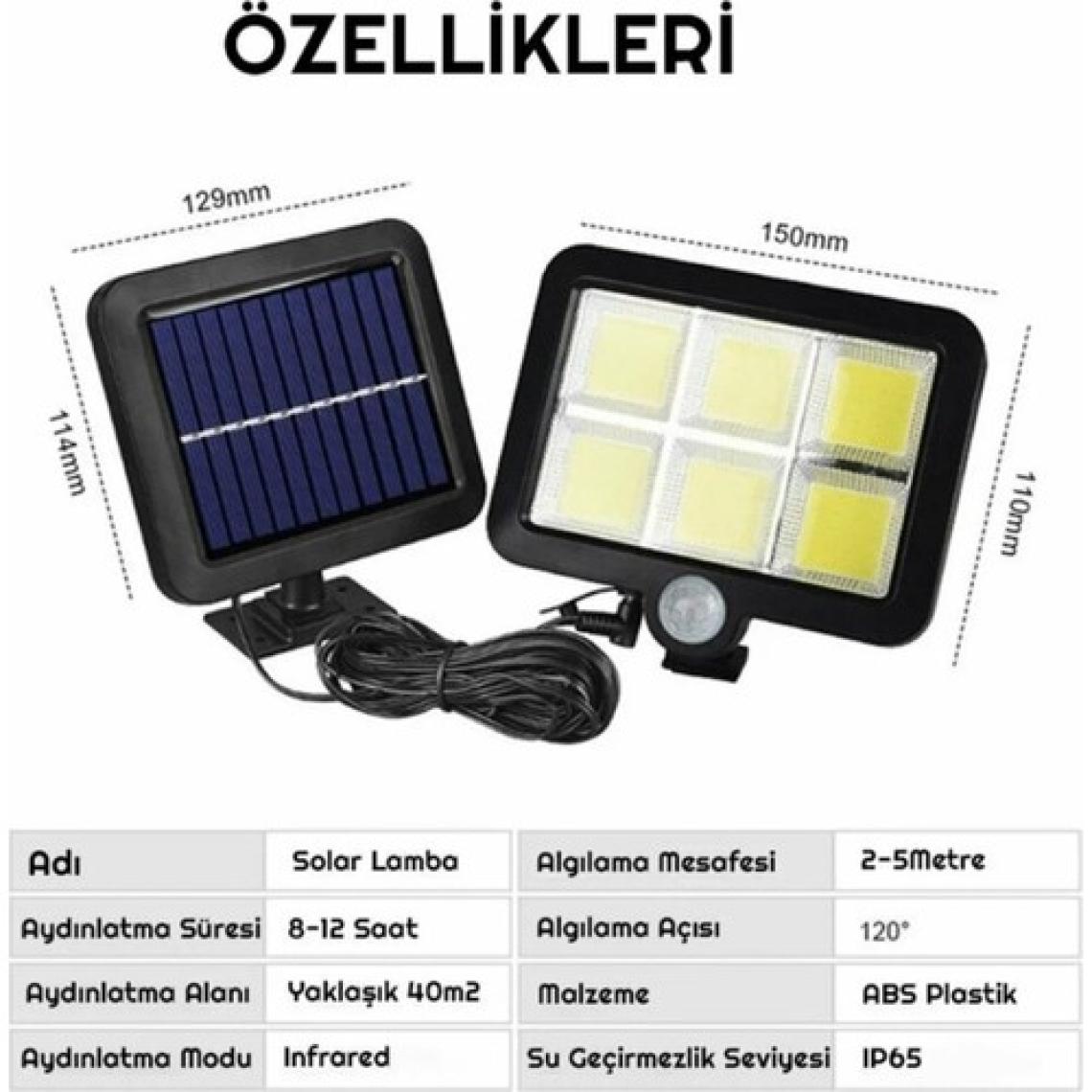 UniChrome 120 Cob LED Solar Panel Güneş Enerjili 3 Mod Duvar Lambası Bahçe