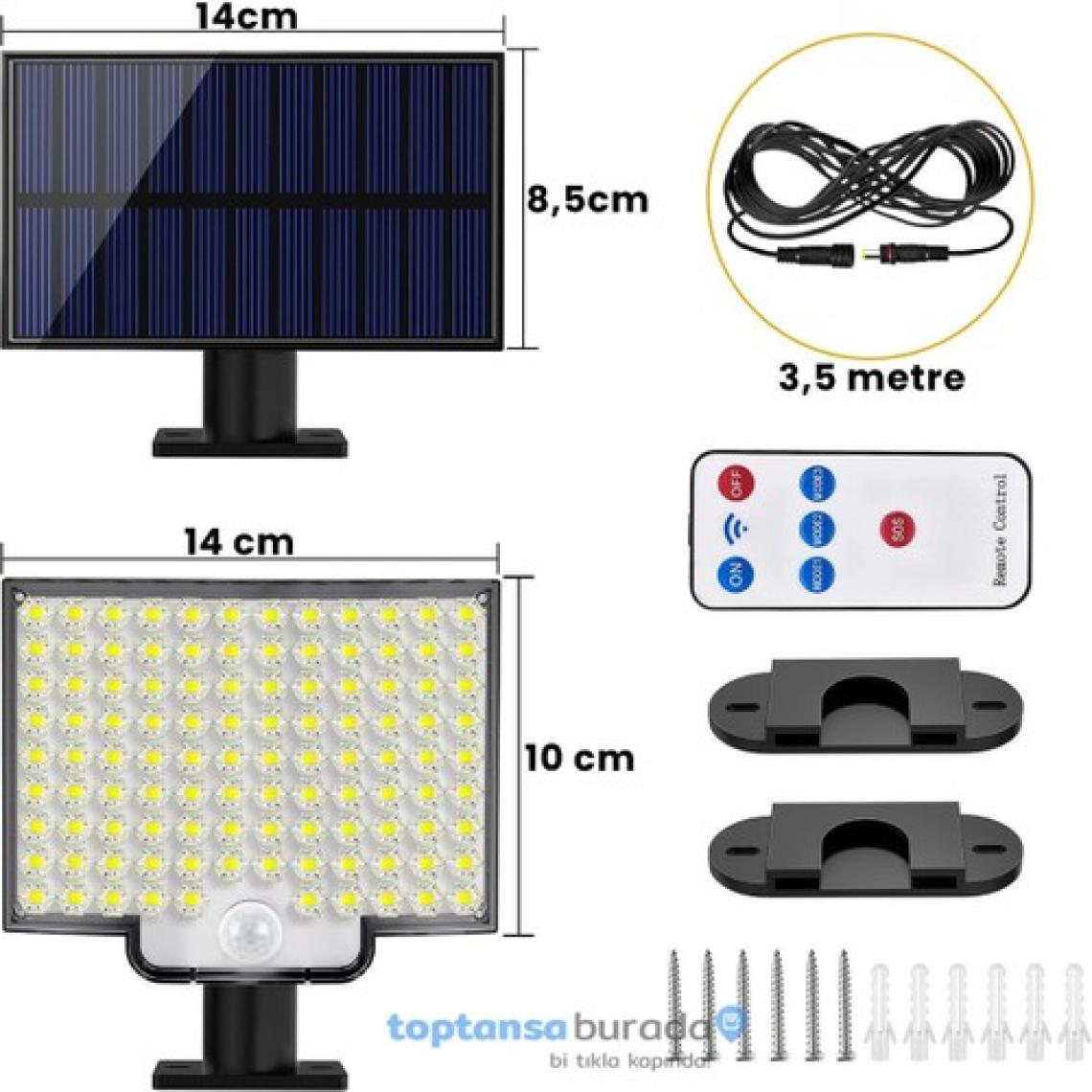 Technosmart Solar Güneş Enerjili 110 Ledli Kumandalı Hareket Sensörlü 3 Modlu Bahçe Aydınlatma Lamba