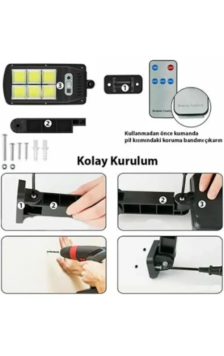 Hubstein Solar Güneş Enerjili Hareket Sensörlü Kumandalı 3 Modlu LED Bahçe Sokak Lambası