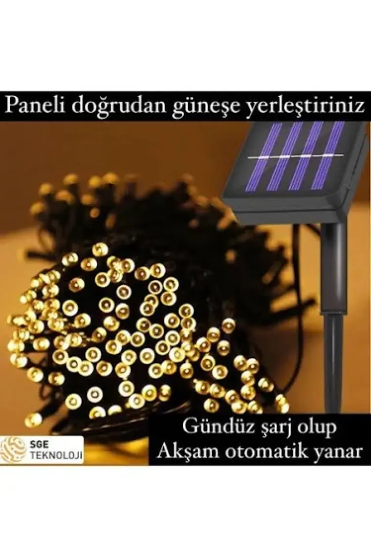 Sge Teknoloji Yeni Yıl Güneş Enerjili 100 Led 12 Metre Sarı Renk Yılbaşı Çam Ağacı Bahçe Aydınlatması Led Işık