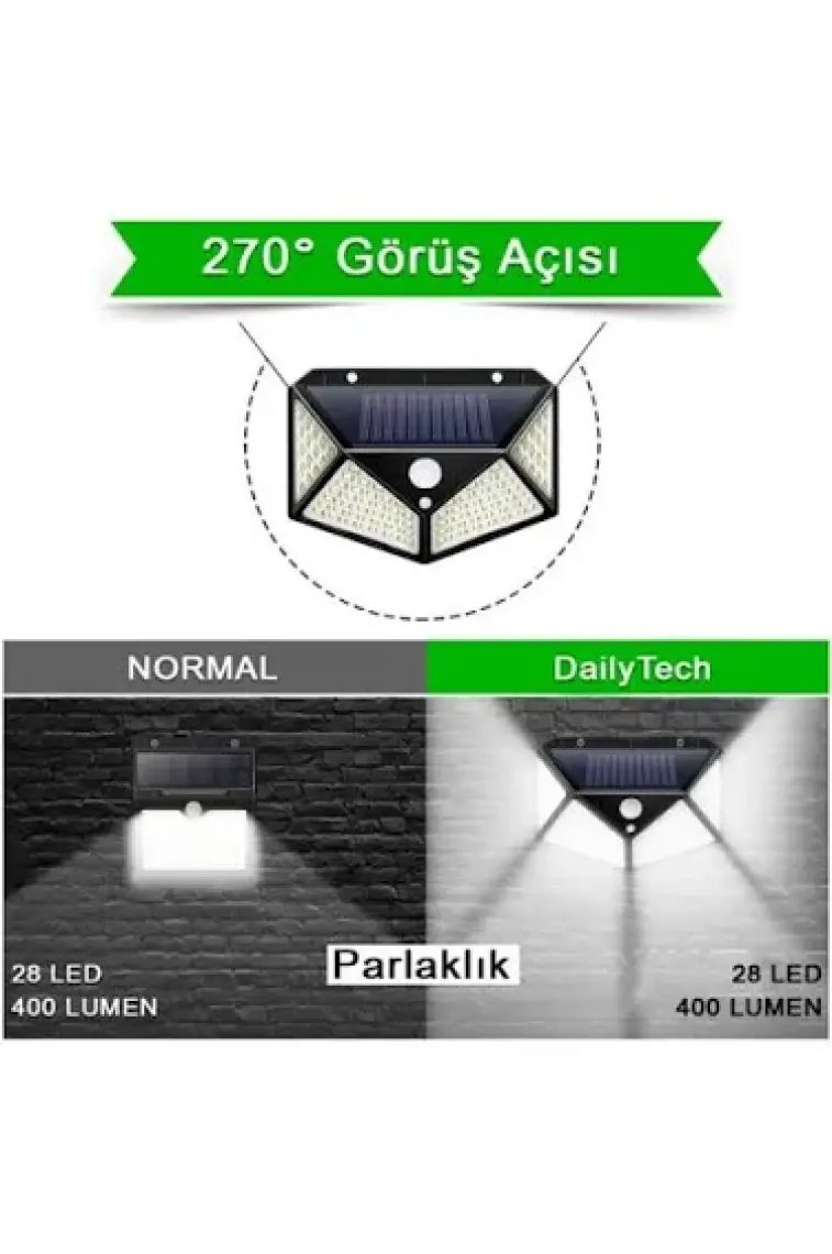 Sırman Güneş Enerjili Hareket Sensörlü IP65 Suya Dayanıklı 100 LED Lamba