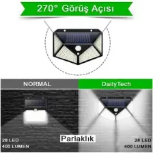 Sırman Güneş Enerjili Hareket Sensörlü IP65 Suya Dayanıklı 100 LED Lamba