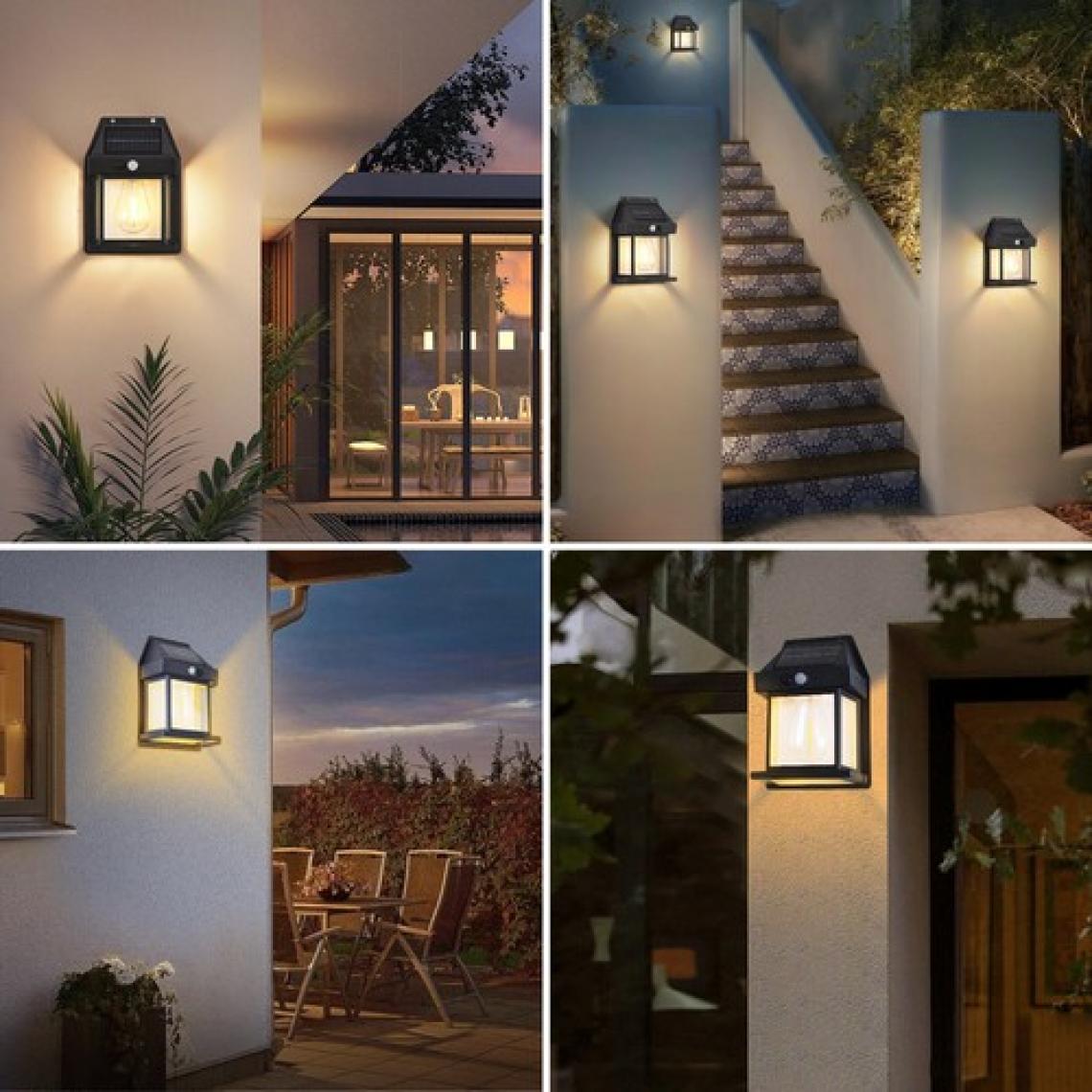 Dekohop Güneş Enerjili Bahçe Aydınlatması 2 Li Paket Aplik Dekor Solar ve Sensörlü Bahçe Balkon ve Garaj Lambası