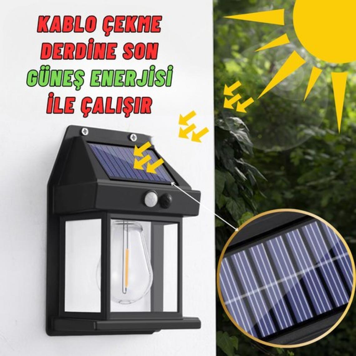 Dekohop Güneş Enerjili Bahçe Aydınlatması 2 Li Paket Aplik Dekor Solar ve Sensörlü Bahçe Balkon ve Garaj Lambası