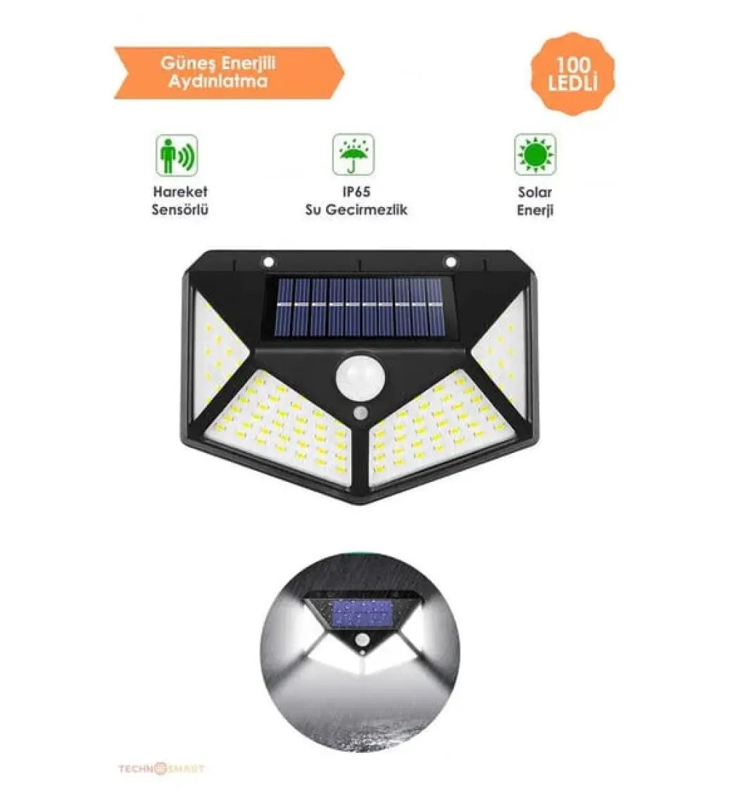 Trendpoint 100 Ledli Hareket Sensörlü Güneş Enerjili Solar Bahçe Lambası LED Şarj Olabilen