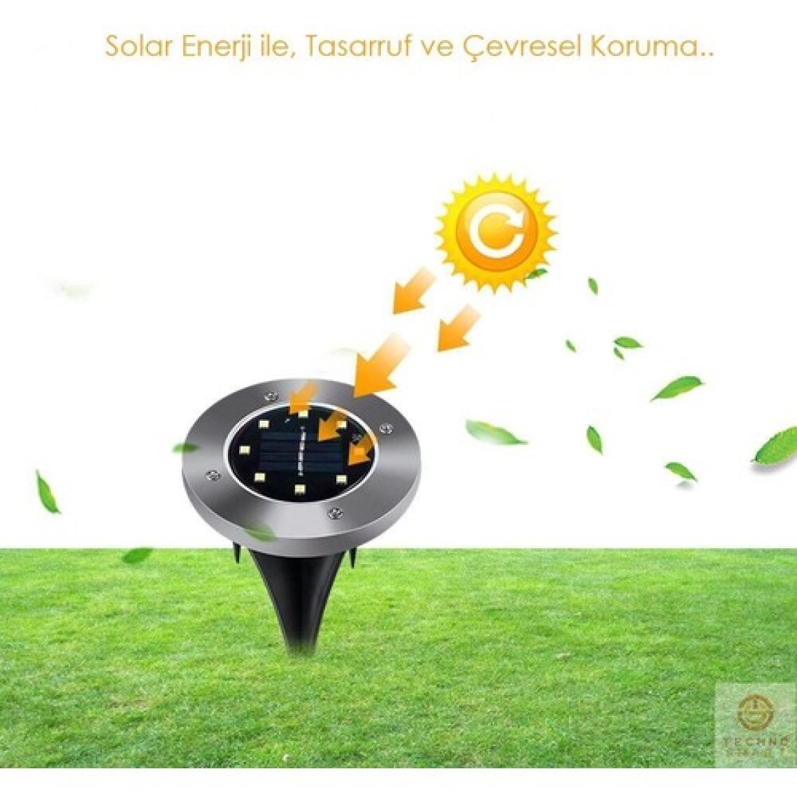 Technosmart 4 Adet Solar Güneş Enerjili 8 Ledli Kazıklı Çim Zemin Bahçe Aydınlatma 3 W Gün Işığı
