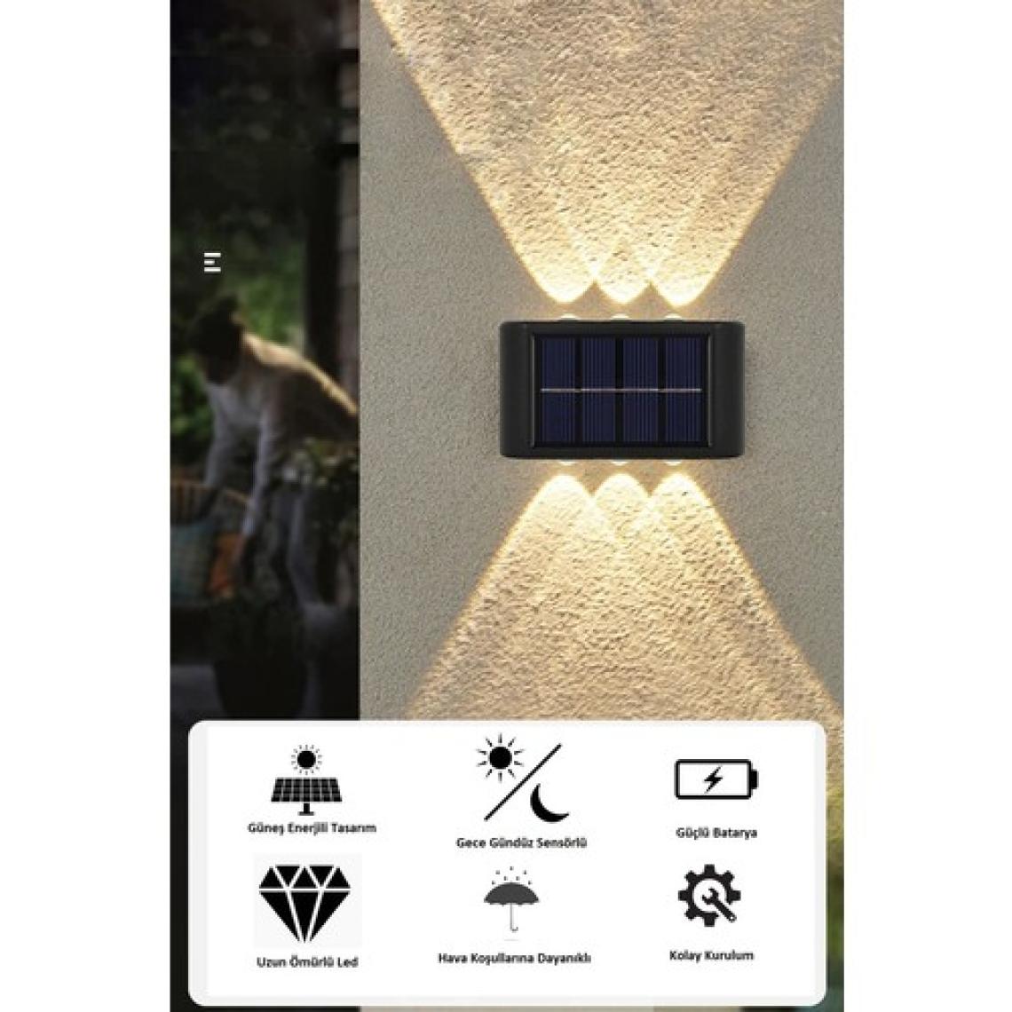 Greathings 2 Adet - Modern 6 Ledli Solar Çift Taraflı Aplik Güneş Enerjili Duvar Aydınlatma Lambası (Gün Işığı)
