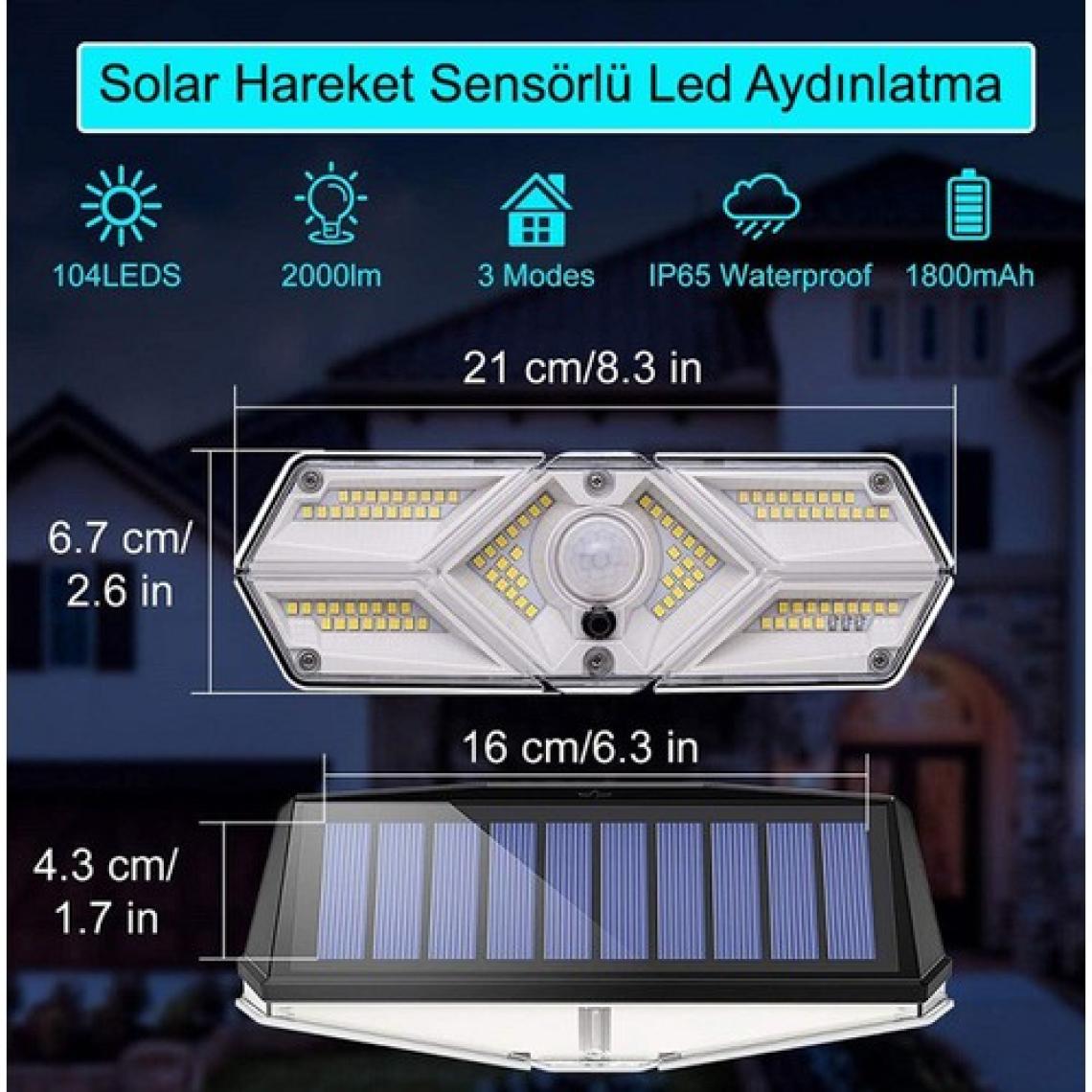 Greentech Güneş Enerjili Hareket Sensörlü, 6 Taraflı 104 Led Aydınlatma / GT-SL13