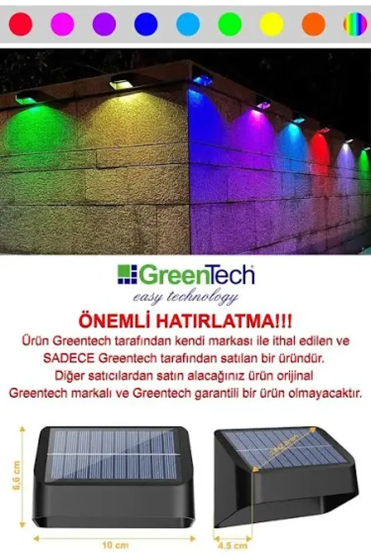 Greentech Güneş Enerjili 8 Renk Geçişli Duvar Aydınlatma (4 Adet) / GT-SL16