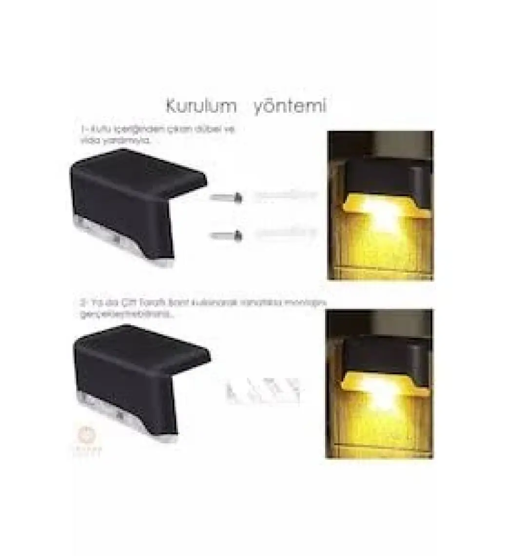 Lisinya Solar Güneş Enerjili Köşebent  Merdiven Veranda Bahçe LED Lamba 4 Lü Set