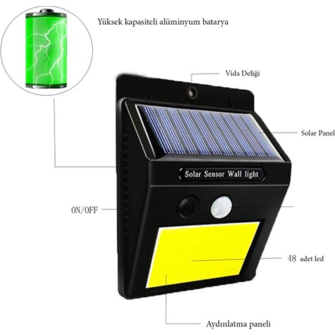 Pazariz Solar Bahçe Aydınlatma 48 Ledli Fotoselli Güneş Enerjili Bahçe Lambası Hareket Sensörlü