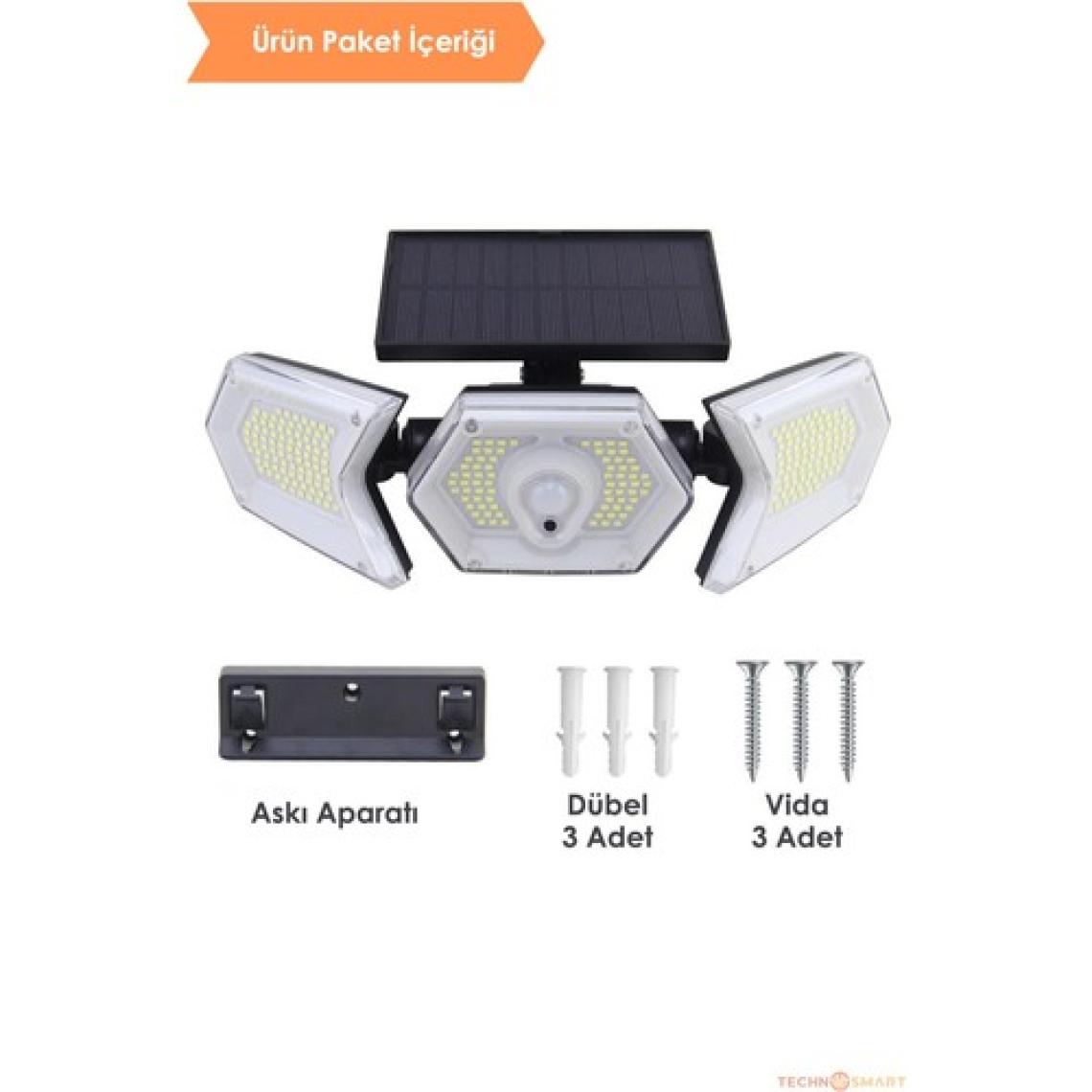Technosmart 254 Ledli Hareket Sensörlü Solar Projektör Güneş Enerjili LED Bahçe Lambası Şarj Olan
