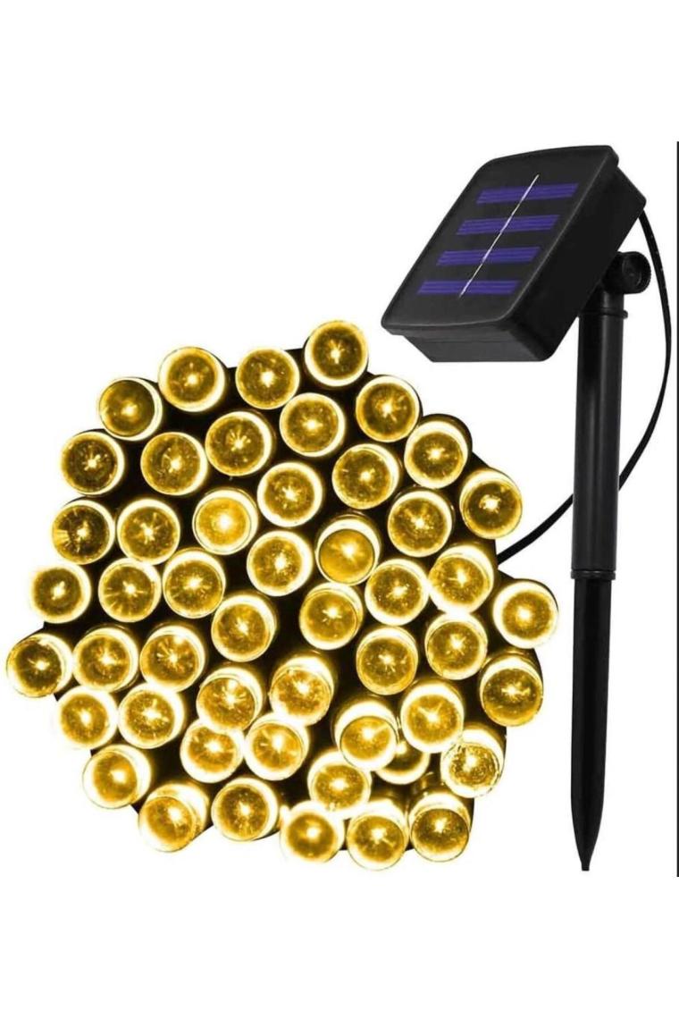 8 Modlu Güneş Enerjili 100 LED 12 Metre Sarı Renk Bahçe Aydınlatması LED Işık