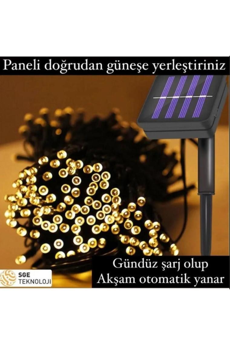 8 Modlu Güneş Enerjili 100 LED 12 Metre Sarı Renk Bahçe Aydınlatması LED Işık