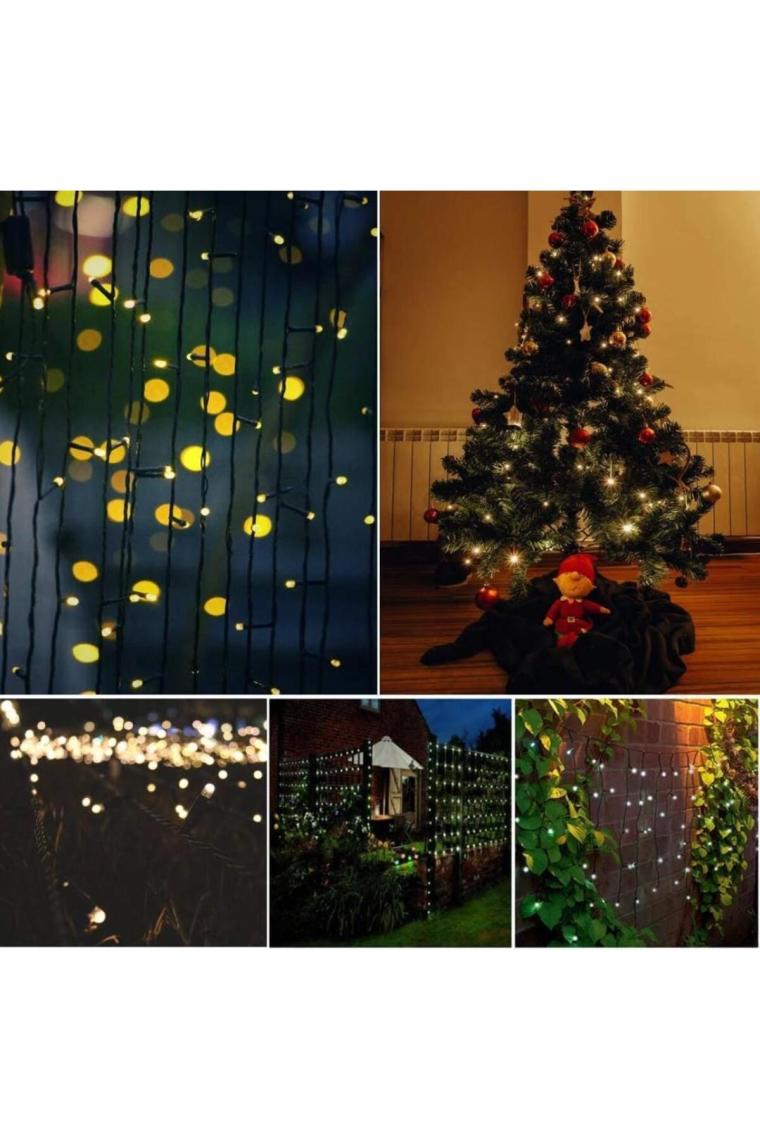 8 Modlu Güneş Enerjili 100 LED 12 Metre Sarı Renk Bahçe Aydınlatması LED Işık
