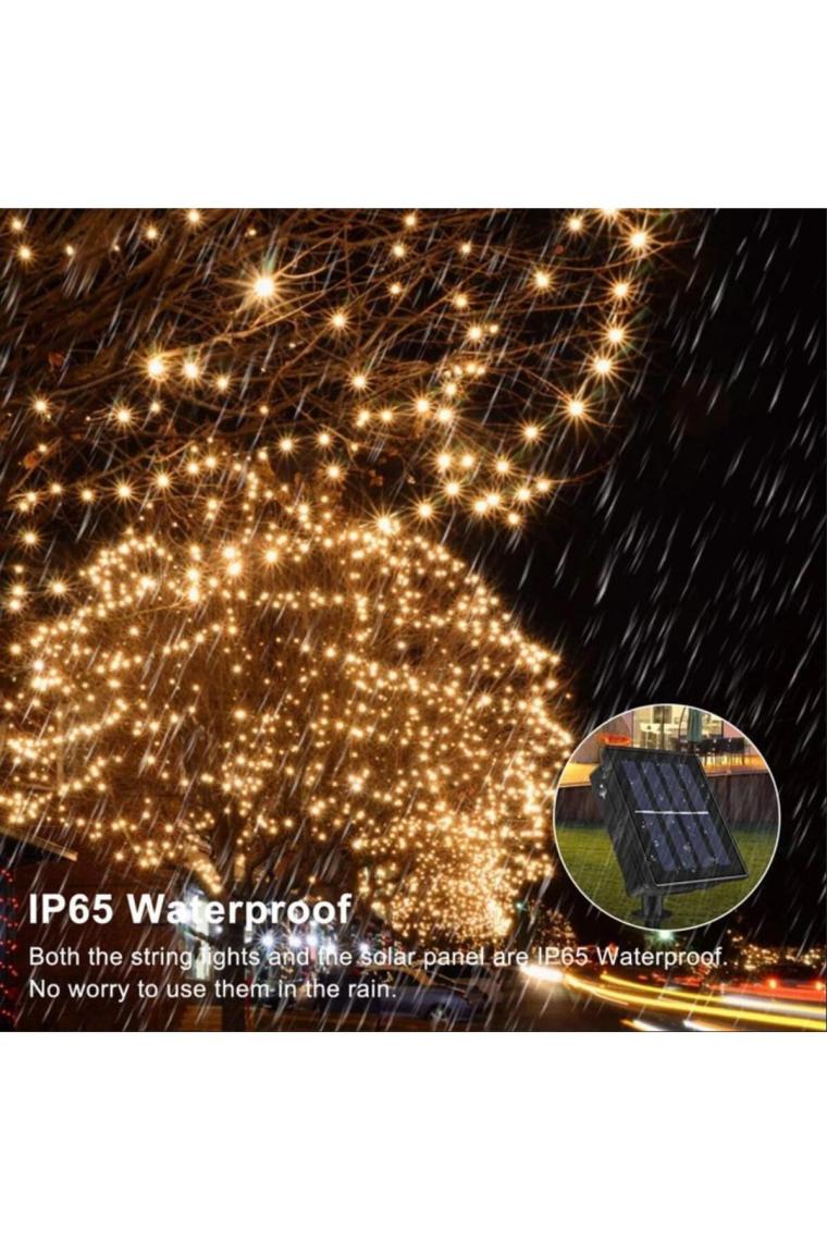 8 Modlu Güneş Enerjili 100 LED 12 Metre Sarı Renk Bahçe Aydınlatması LED Işık