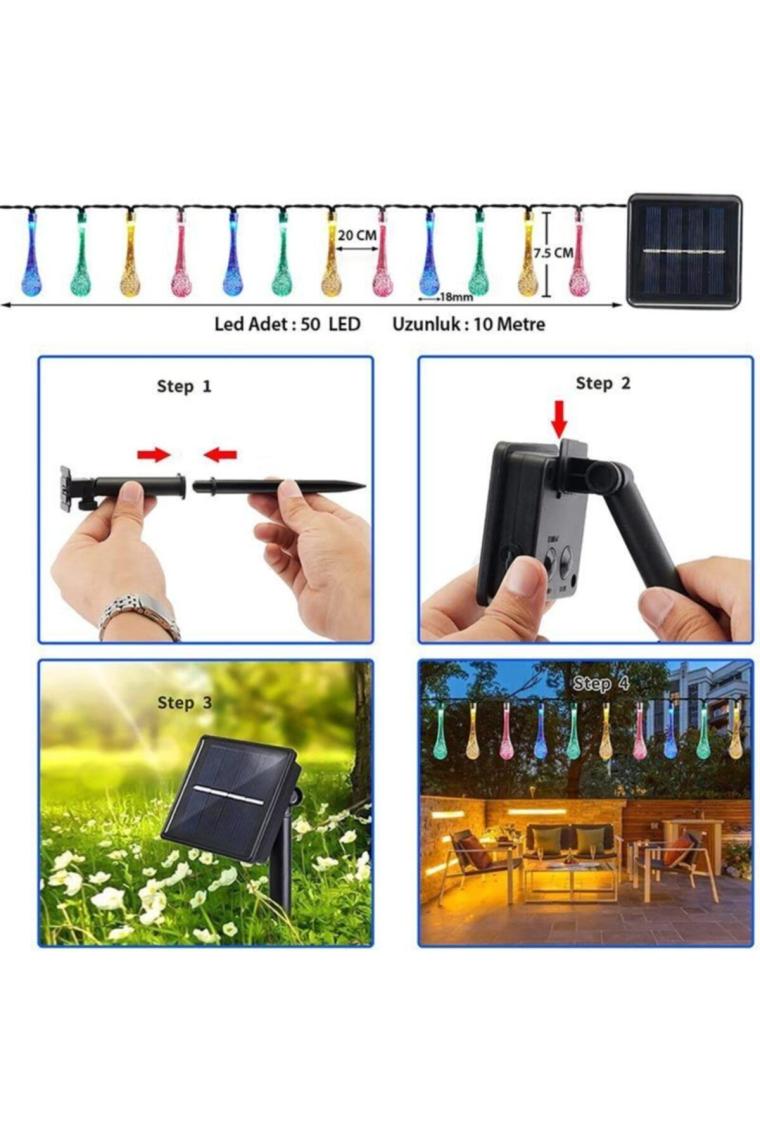 Exeo Su Damlası Solar Bahçe Parti Ledi 50 LED Lamba Aydınlatma