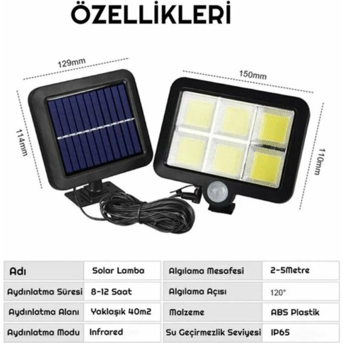 Elite AVM 120 Cob LED Solar Panel Güneş Enerjili 3 Mod Duvar Lambası Bahçe 120COB