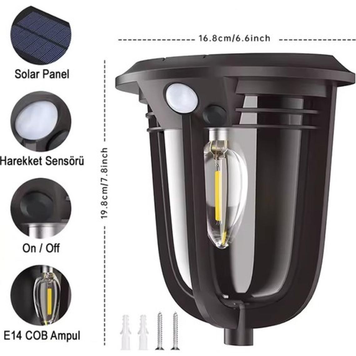Greentech Güneş Enerjili Hareket Sensörlü, Cob Led Duvar Aplik / GT-SL18
