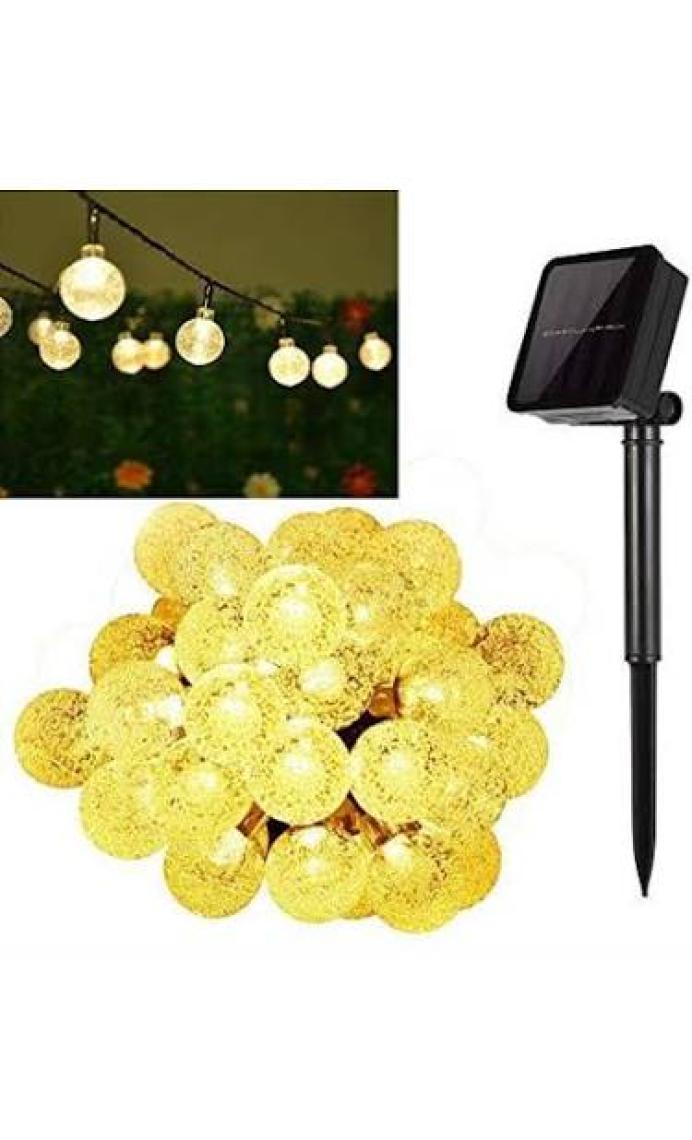Sge Teknoloji  KRİSTAL  Güneş Enerjili 7 Metre 50 LED Sarı Bahçe Teras Parti Balkon Süsü Aydınlatma Lambası