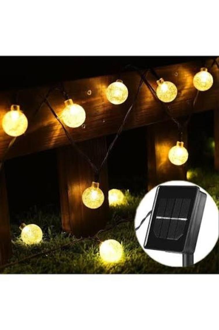 Sge Teknoloji  KRİSTAL  Güneş Enerjili 7 Metre 50 LED Sarı Bahçe Teras Parti Balkon Süsü Aydınlatma Lambası