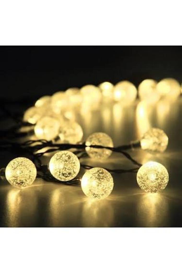 Sge Teknoloji  KRİSTAL  Güneş Enerjili 7 Metre 50 LED Sarı Bahçe Teras Parti Balkon Süsü Aydınlatma Lambası