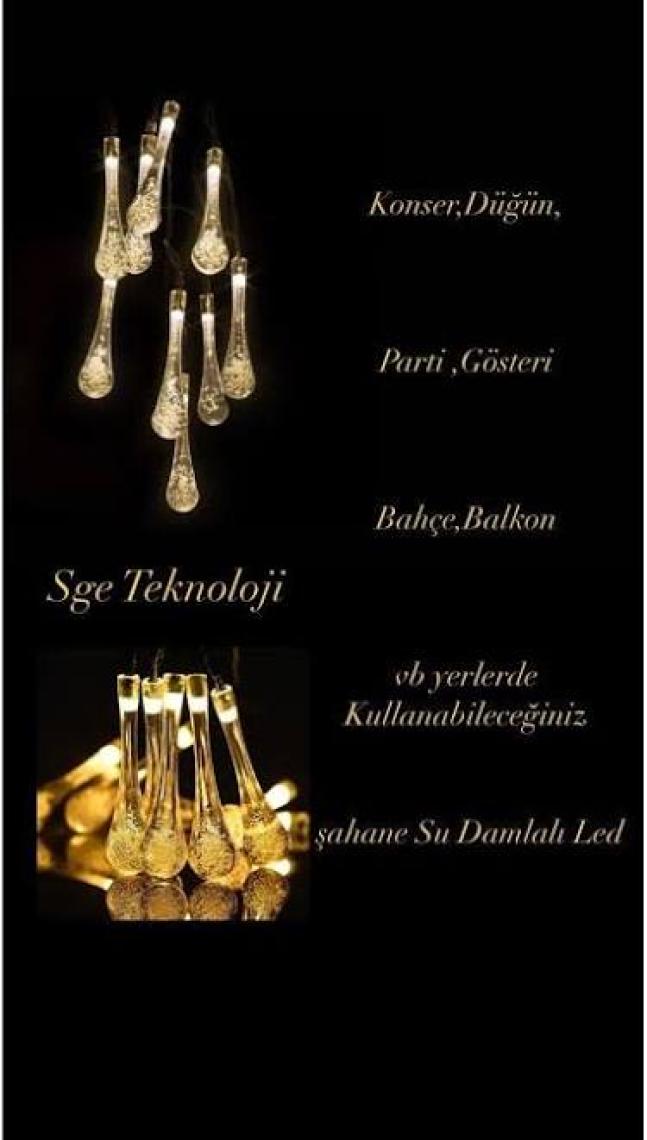 Sge Teknoloji  Teknoloji Güneş Enerjili 30 LED Sarı Renkli Solar Bahçe Aydınlatması LED Lamba Su Damlası