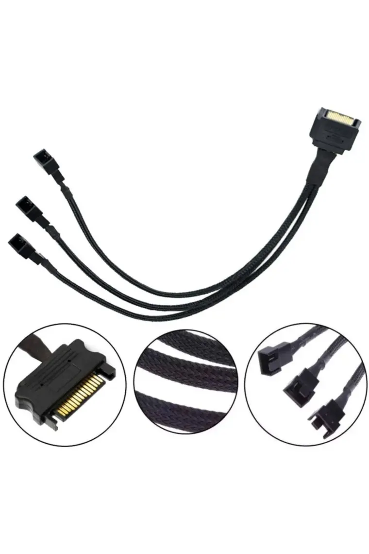 Alfais 4597 Sata Power To Fan Çevirici 3 Port Y Pin Pwm Çoklayıcı Splitter Fan Kablosu