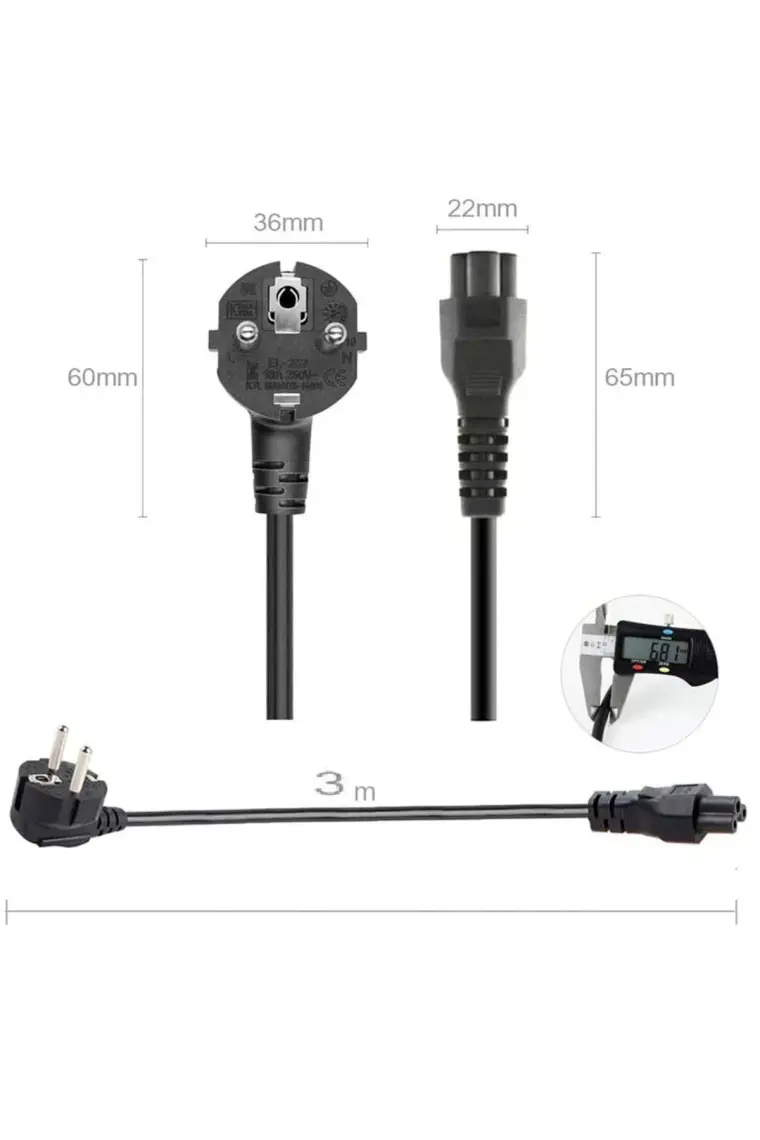 Aogo 3 mt Notebook Power Kablosu 3 Uçlu Yonja Power Laptop 3m Güç Kablosu C5 Kablo Enerji Yonca