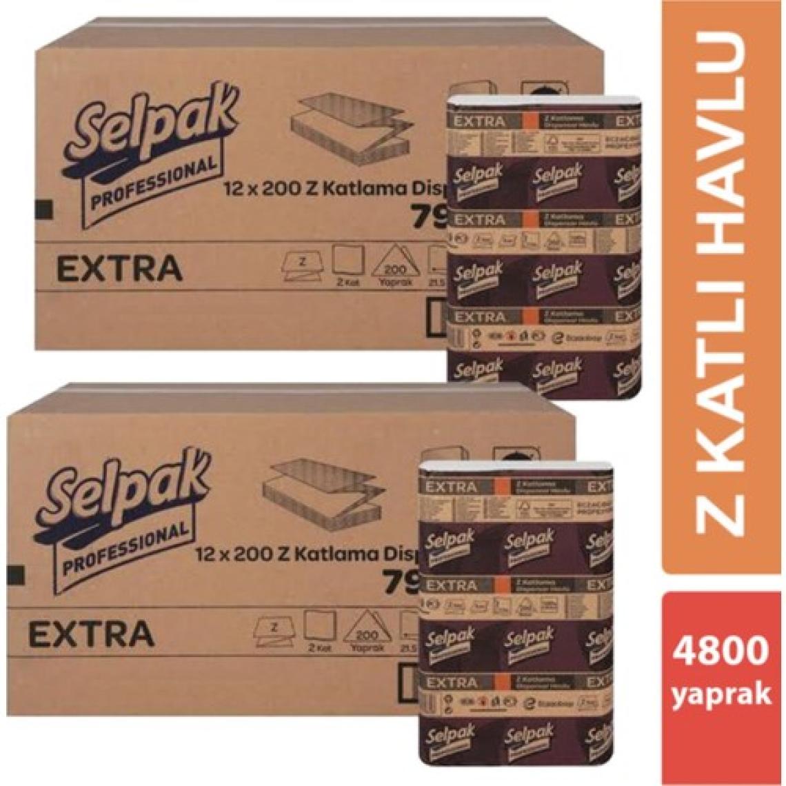 Selpak Extra Z Katlama Dispenser Havlu 200'lü 24 Paket  21.5 x 24 cm 2 Koli
