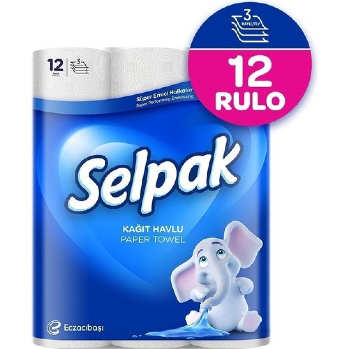 Selpak 12'li 3 Katlı Yüksek Emicilikte Kağıt Havlu - Fil Desenli Standart Boy