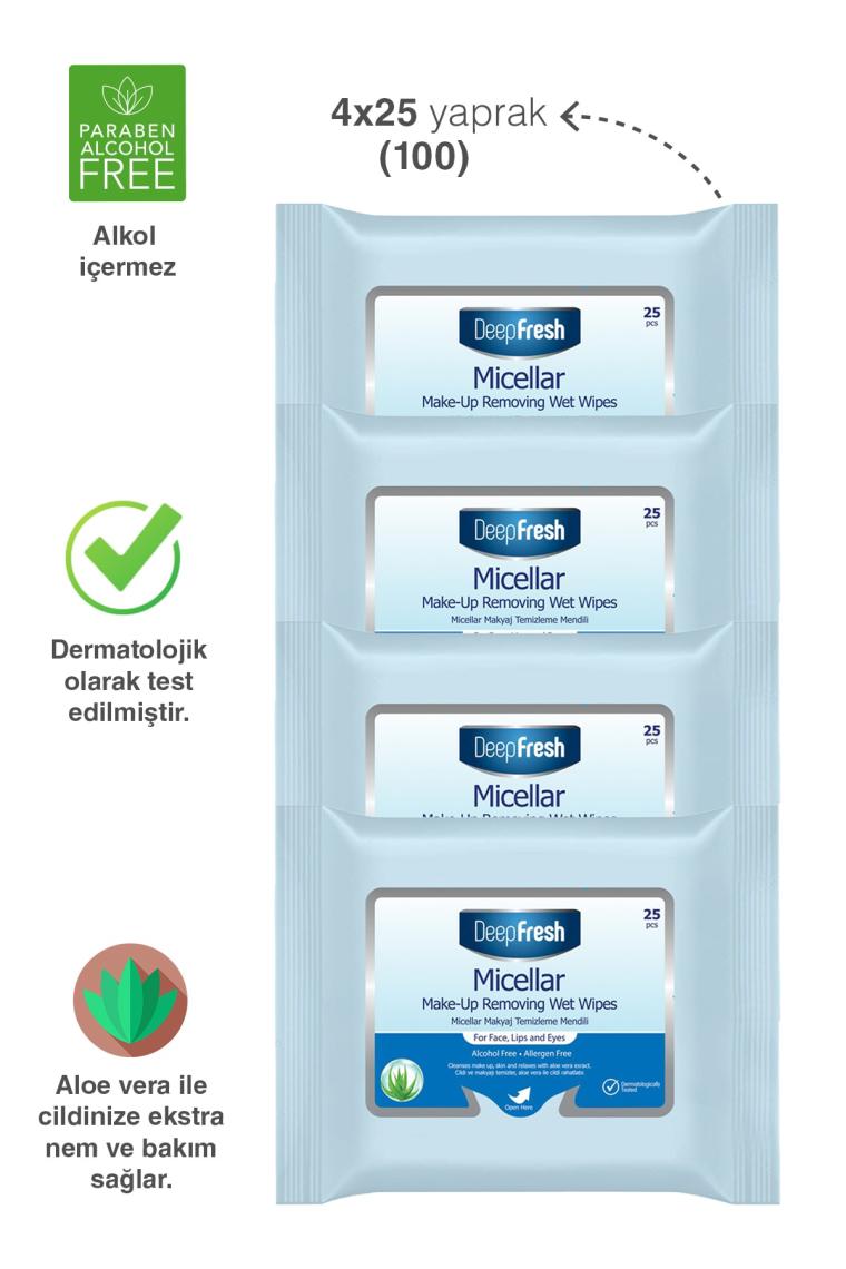 Makyaj Temizleme Mendili Micellar 4'lü Paket 100 Yaprak