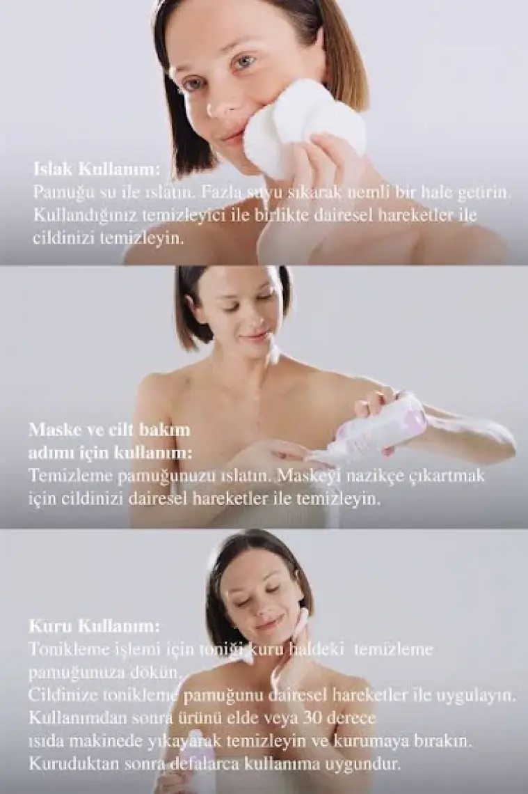 Clara Hygienics Yeniden Kullanılabilir %100 Organik Pamuk Yıkanabilir Makyaj Temizleme Pedi 3 Adet