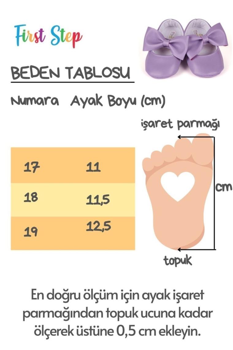 First Step Lila Kız Bebek Suni Deri Fiyonklu Babet Patik